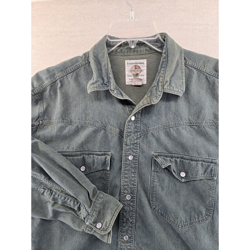 Vtg Banana Republic Safari Denim Shirt Men Large Travel Adventure Outfitters